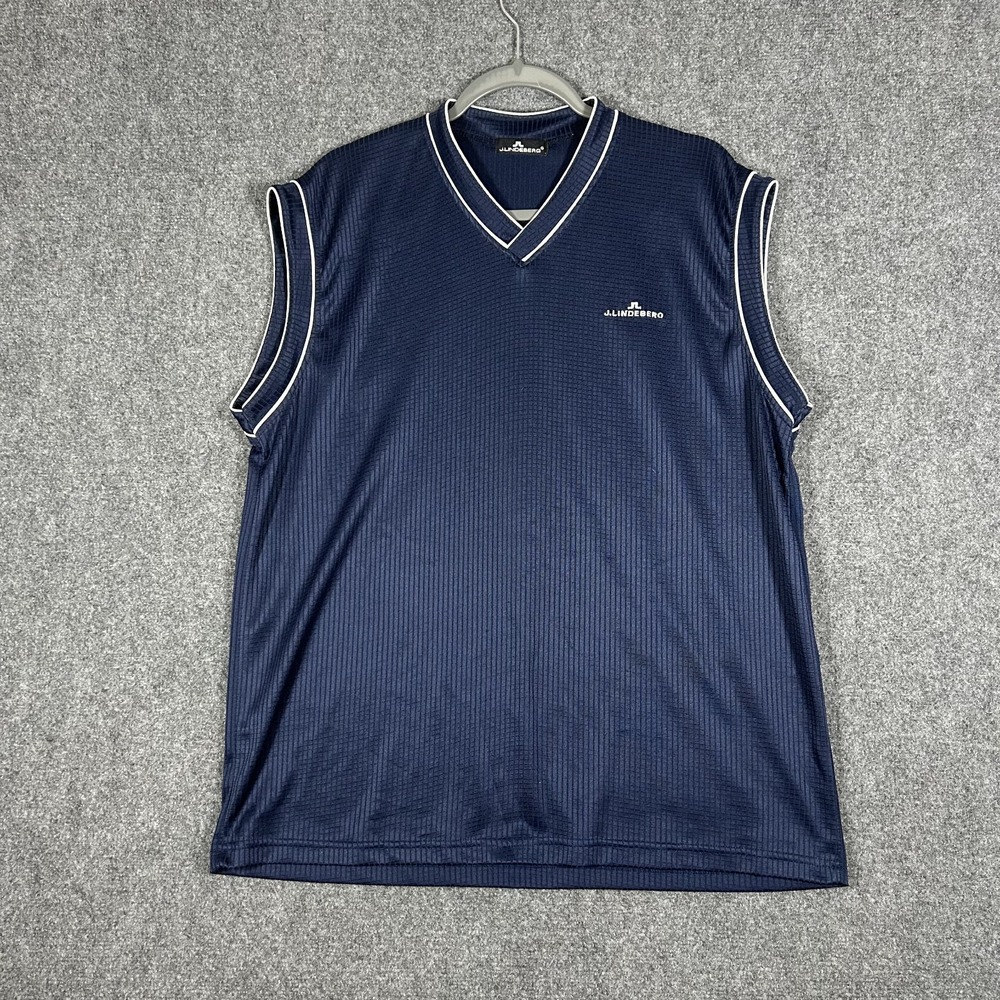 J.Lindeberg Men's XL Blue Ribbed V-neck Mesh Golf Vest  #3453
